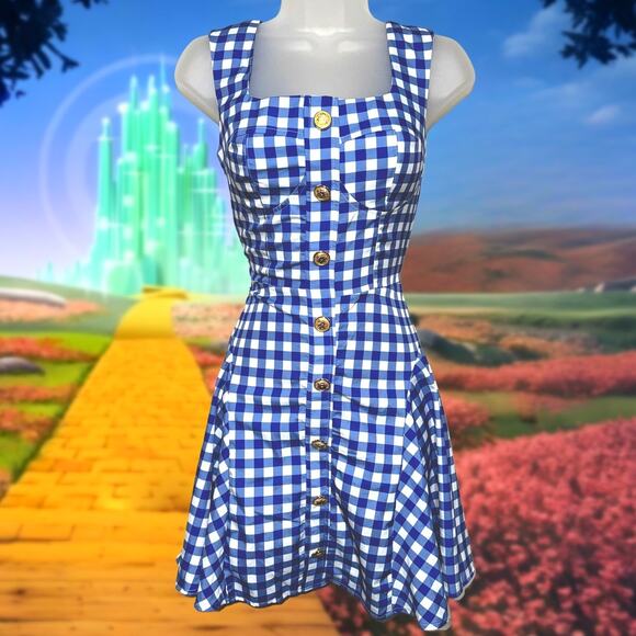 NWT XS Dorothy Blue Gingham Ruffled Dress A-Line Costume Outfit Wizard Oz Wicked - Picture 1 of 5